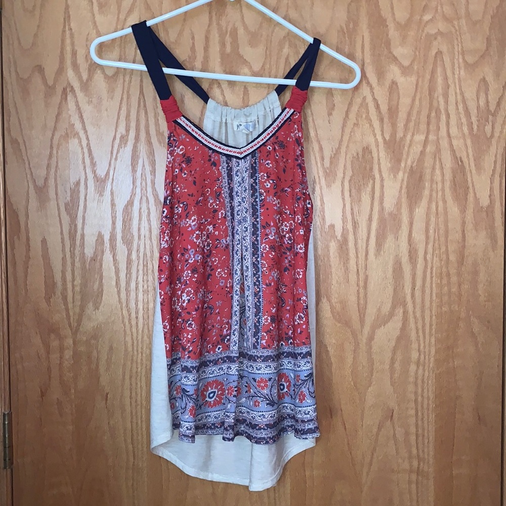 Red, blue, and beige tank top